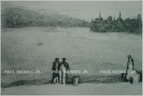 Early light, etchings and dry points by Paul Niemiec Jr. Running Wind Studio 