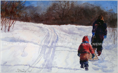 study, Tobaggon Run, art by Paul Niemiec Jr. Running Wind Studio 