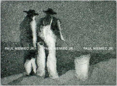 Early Light, Veteran Fishermen, etchings and dry points by Paul Niemiec
